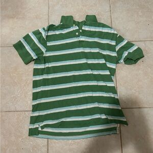 Green Striped Polo Shirt - White & Light Blue Stripes